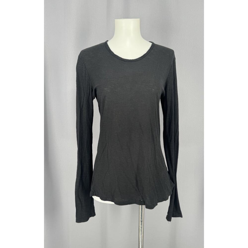 James Perse Shirt Womens 2 Black 100% Cotton Long Sleeve Crewneck Tee Top